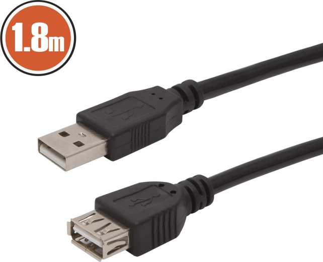 USB prodlužovací kabel USB-A, 1,8 m, černý