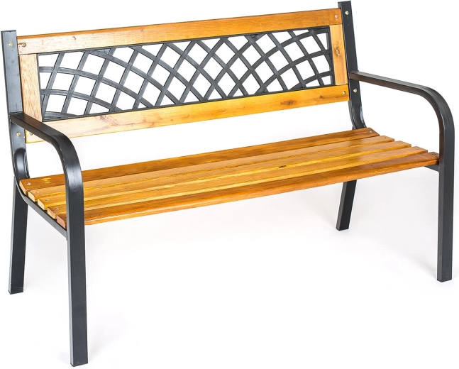 Zahradní lavička Ruston z oceli a dřeva, 118 × 52 × 75 cm