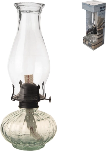 Petrolejová lampa ze skla a kovu