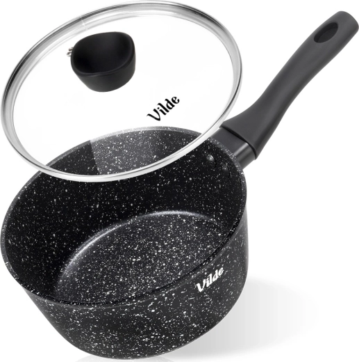 Rendlík s granitovým povrchem se skleněnou poklicí 16 cm, 1,1 l Vilde GRANITICA