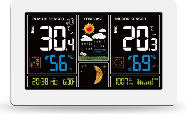 Solight meteostanice s extra velkým barevným LCD a USB nabíjením, bílá