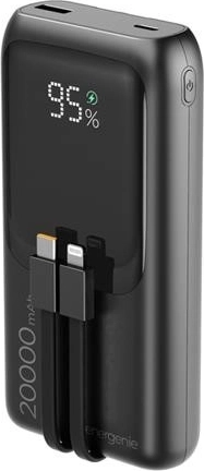Powerbanka 20 000 mAh s integrovanými kabely, PD 20 W a LCD, černá