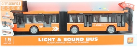 Kloubový oranžový autobus na baterie se světlem a zvukem