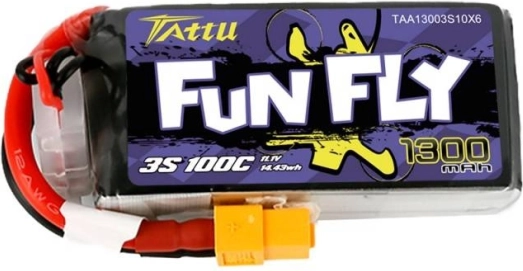 Lipo baterie tattu fun fly 1300 mah 11,1 v 3s 100c s konektorem xt60