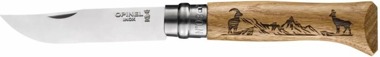 Opinel N°08 Inox Animalia kapesní nůž 8,5 cm, dubové dřevo, motiv kamzíka