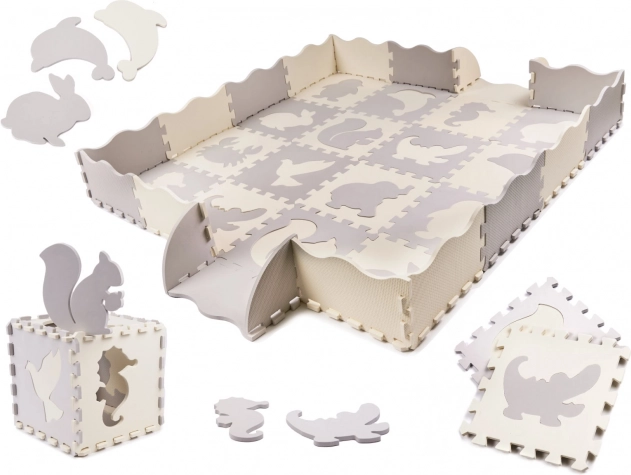 Pěnová vzdělávací podložka puzzle, šedá a ecru, 36 dílů, 150 × 150 cm