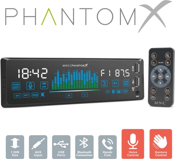 Autorádio MNC PhantomX 1 DIN s ovládáním gesty a Bluetooth