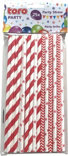 Papírová brčka 19,7 cm, červená, 25 ks