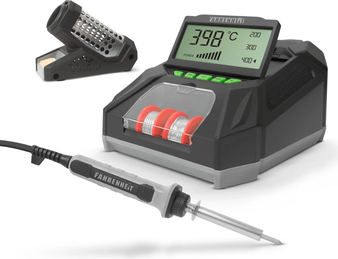 Digitální pájecí stanice Fahrenheit s LCD displejem, páječkou, cínem a houbičkou