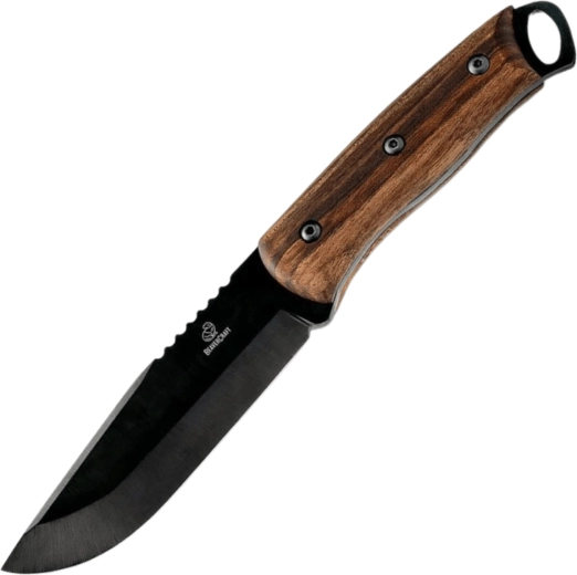 BeaverCraft BSH4 bushcraft nůž s modřenou čepelí a ořechovou rukojetí, kožené pouzdro