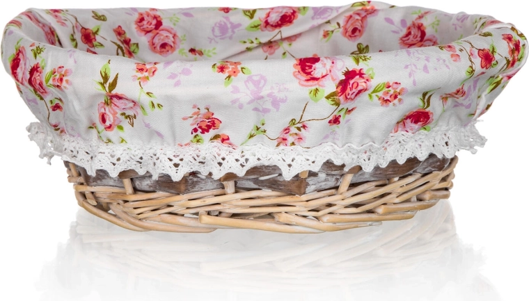 Proutěný kulatý košík Roses 25 × 9 cm s bavlněnou vložkou
