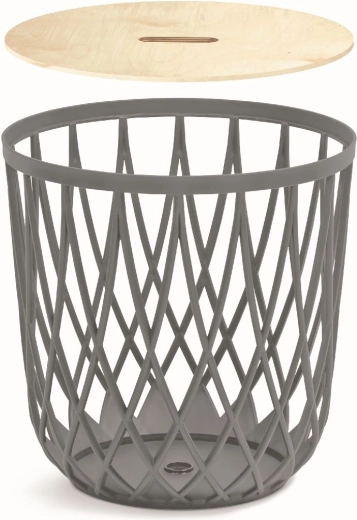 Univerzální koš s dřevěným víkem 39 cm – šedý kámen