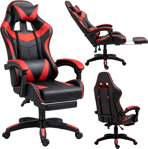 Herní křeslo Lean s podnožkou, černo‑červené