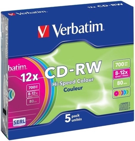 Verbatim CD-RW Colour 700 MB 12x v Slim Case - 5 ks