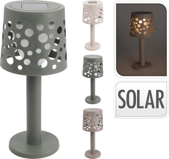 Solární stolní LED lampa s kulatým stínidlem, výška 21 cm, mix barev