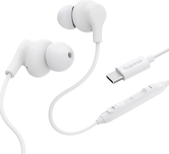 Hama Curly drátová špuntová sluchátka USB‑C bílá