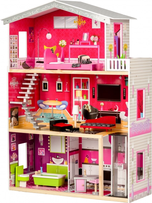 Velký dřevěný domeček pro panenky s výtahem malibu residence ECOTOYS