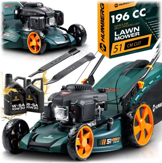 Benzínová sekačka s pojezdem 51 cm, koš 70 l, motor LONCIN 196 cc + olej