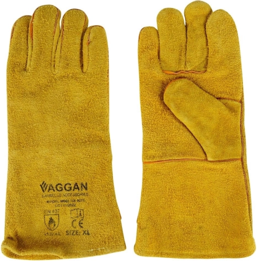 Kožené grilovací rukavice XL 34 cm – tepluodolné s dlouhou manžetou