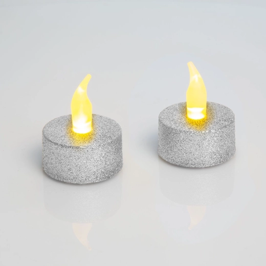 Stříbrná LED čajová svíčka s baterií - 1 kus