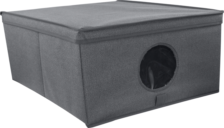 Šedý textilní organizér do skříně s víkem a okénkem 48 × 36 × 19 cm