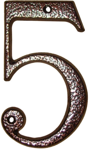 Domovní číslo 5 hnědé, zinek, 117 mm