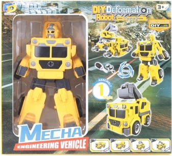 Skládací šroubovací robot žlutý 2v1 – kamion s bagrem