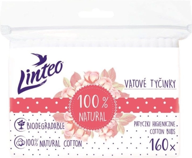 Linteo papírové vatové tyčinky 100% natural 160 ks