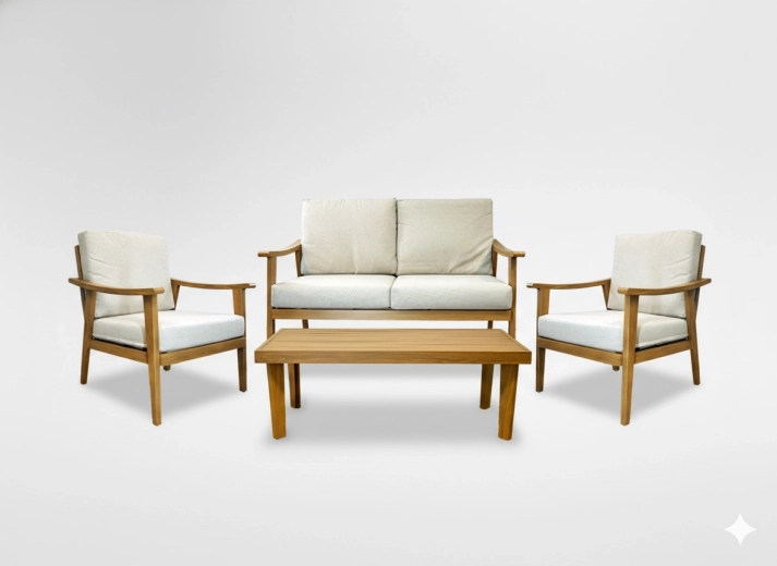 Zahradní set TIRANA z hliníku – pohovka, 2 křesla a konferenční stolek, béžové polstry