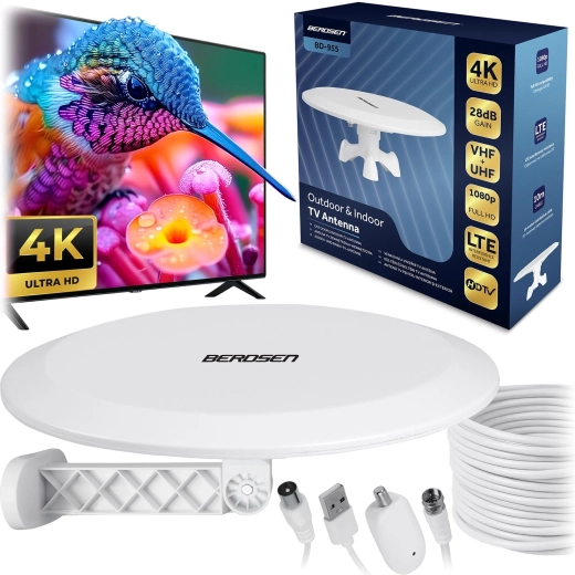 Vnitřní a venkovní TV anténa BERDSEN ultra HD 4K bílá