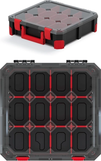 Organizér Titan s 12 přihrádkami, průhledné víko a ergonomické držadlo