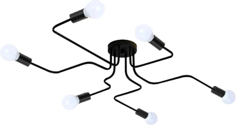 Stropní lampa se 6 rameny, černý loftový lustr E27