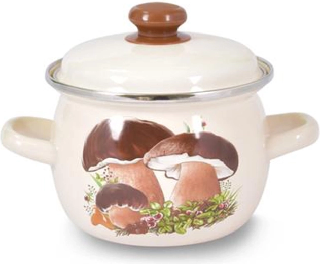 Smaltovaný buclatý hrnec s poklicí Houby 1,5 l