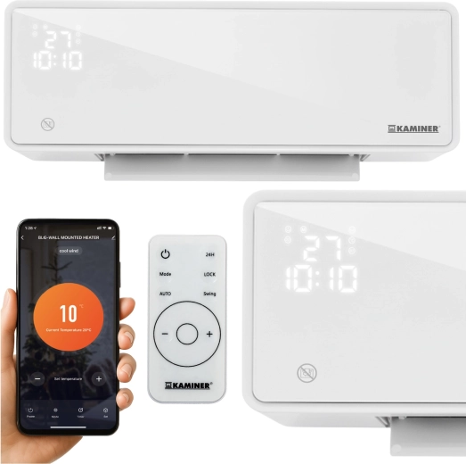 Vzduchová clona KAMINER ZELVION s Wi‑Fi a dálkovým ovládáním 1000 W / 2000 W černá – Bílá