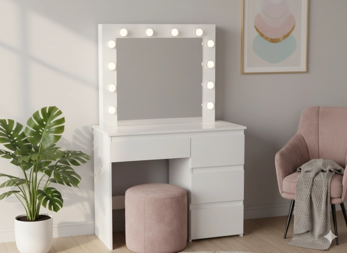 Toaletní stolek s osvětleným zrcadlem, bílý, 4 zásuvky 94 × 43 × 140 cm
