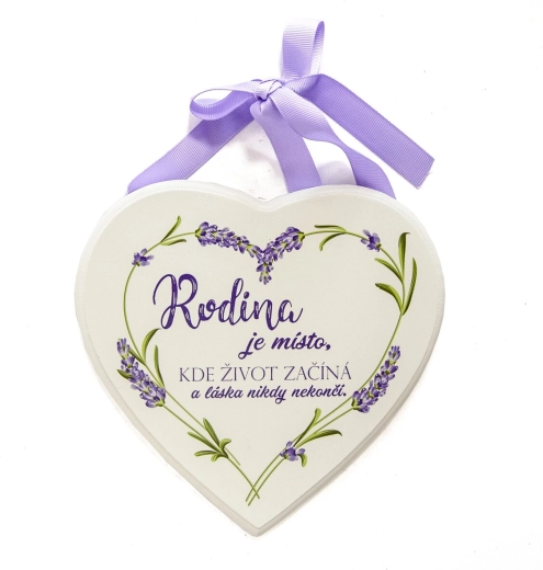 Dřevěné srdce bílé „Rodina je…“