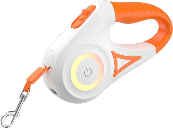 Automatické LED vodítko pro psy ROJECO 5 m (oranžové a bílé)