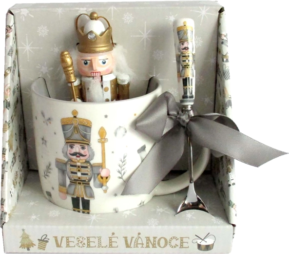 Vánoční dárkový set hrnek 350 ml s figurkou a lžičkou – motiv vojáček
