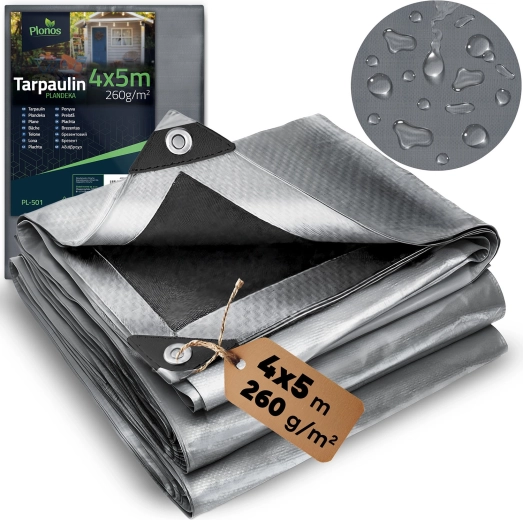 Plandeka HDPE 400 × 500 cm, 260 g/m², stříbrno‑černá