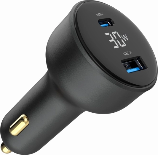 Rychlá autoadaptér nabíječka 30 W s LCD, USB‑C PD a 2× USB‑A, černá