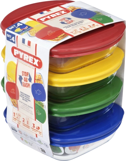 Sada čtvercových skleněných dóz PYREX 0,3 l, 4 ks