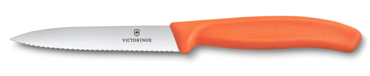 Victorinox loupací nůž na ovoce a zeleninu 10 cm, zubatý, špičatý, oranžový