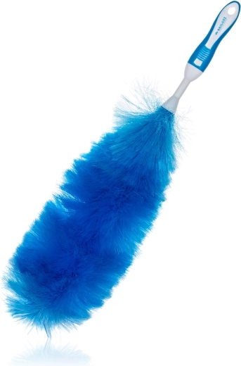 Antistatická prachovka EXCLUSIVE s měkčenou rukojetí 40 cm (58 cm celková délka), modro‑bílá