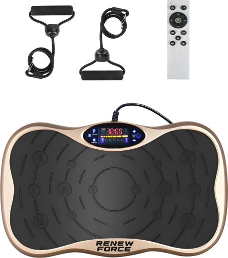 Vibrační cvičební platforma Renew Force gold s bluetooth a odporovými gumami