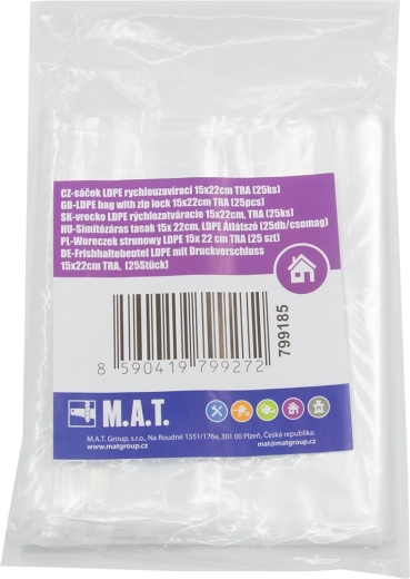 Rychlouzavírací sáčky LDPE 15 × 22 cm, transparentní, 25 ks