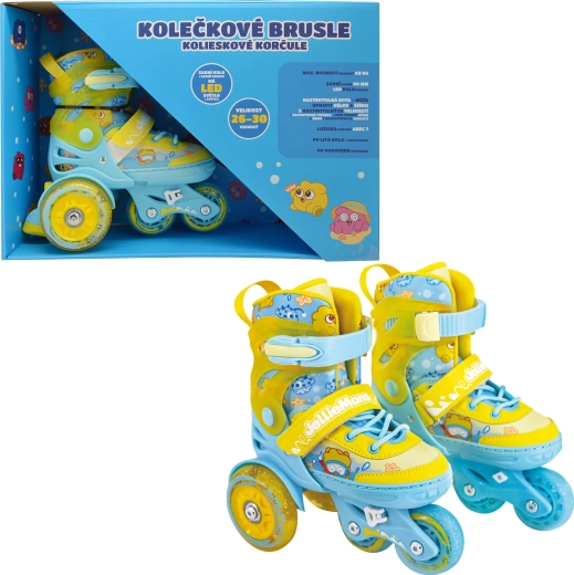 Dětské svítící kolečkové brusle žluté (velikost 26–30)