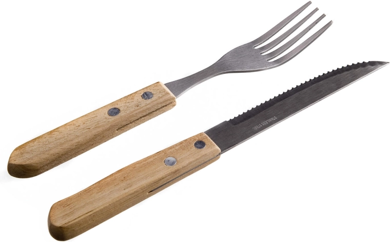 Steaková sada příborů PARTY z nerezové oceli se světlou dřevěnou rukojetí (6+6 ks)