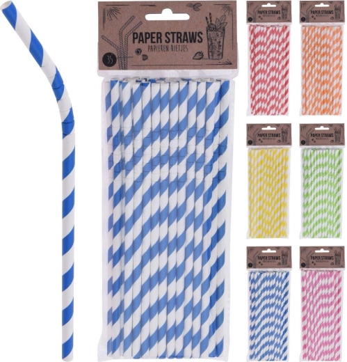 Papírová brčka s kloubem 6 × 210 mm, mix barev (35 ks)