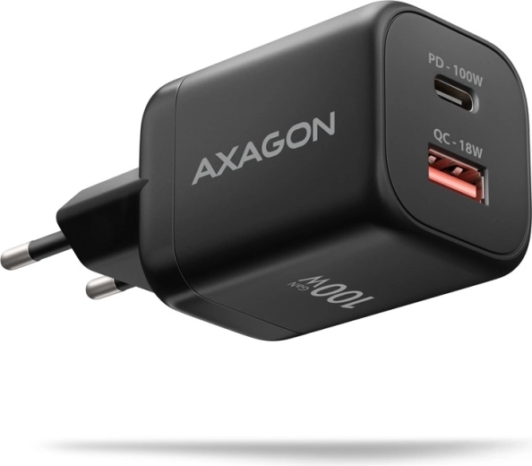 Síťová nabíječka AXAGON GaN 100 W se dvěma porty USB-C a USB-A