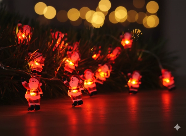 Vánoční LED řetěz s mini Santy, 20 světel, na baterie